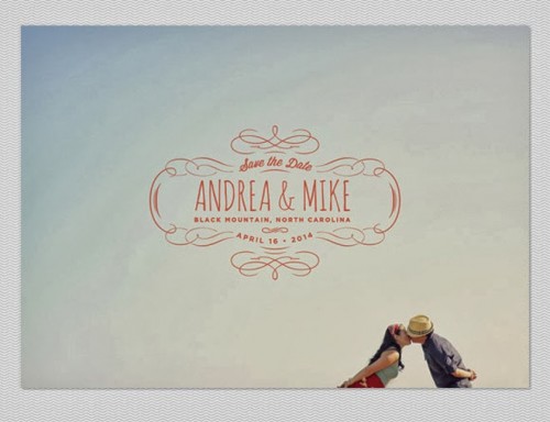 a fun and cool wedding save the date in pastel shades, the couple's pic and some modern printing is a stylish and cool idea