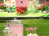 fresh pink lemonade and strawberries underneath to add them to your lemonade – a very cool idea