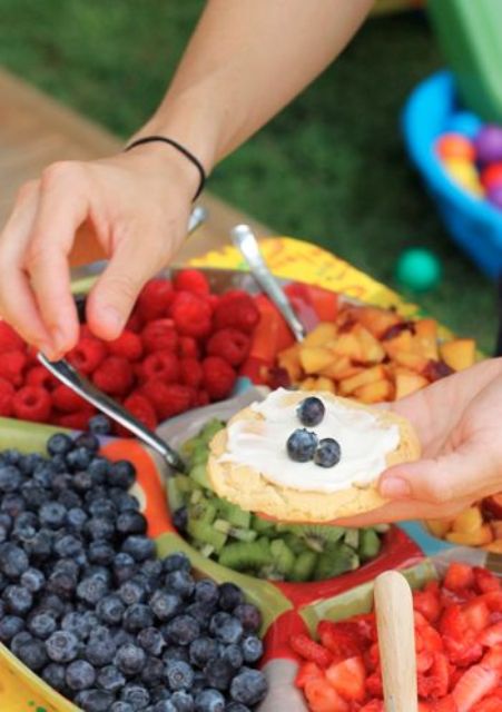 waffles or pancakes with dip and fresh fruits and berries are great food for a light summer bridal shower
