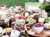 create a fall vineyard wedding board with olives, cheese, fresh bread and vine, it’s a perfect solution for such a wedding