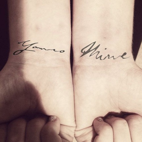 calligraphy tattoos on the wrists with Yours and Mine words are lovely and stylish and can be rocked anywhere else