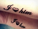 matching calligraphy plus hearts along the forearm look very cool and very modern