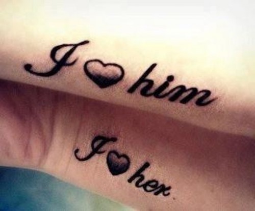 matching calligraphy plus hearts along the forearm look very cool and very modern