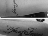 calligraphy forever young tattoos on the forearms are lovely and cool, you will enjoy them
