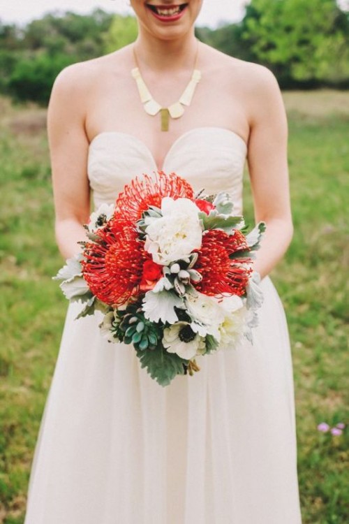 Fresh And Whimsy Pincushion Protea Wedding Bouquets