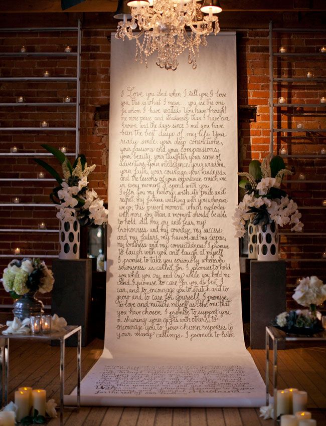 A handwriting backdrop with your favorite quotes or texts is a very chic and cool idea