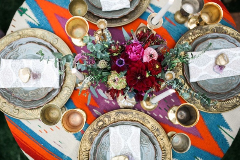 Picture Of gorgeous 1970s bohemian wedding inspiration in marsala tones  17