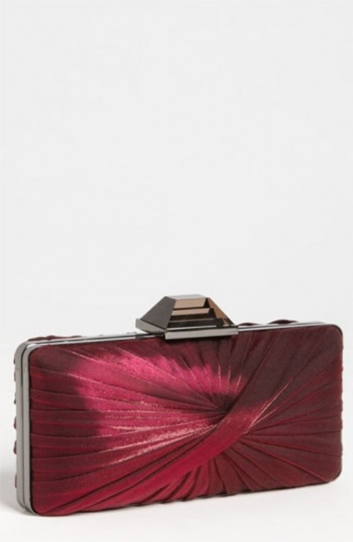 a draped burgundy clutch box for a touch of color for the bride or bridesmaids