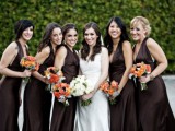 chocolate brown thick strap A-line bridesmaid dresses are a very refined and elegant option for a fall wedding