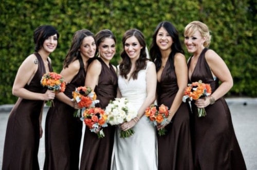 chocolate brown thick strap A-line bridesmaid dresses are a very refined and elegant option for a fall wedding