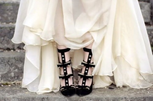 fantastic black velvet spiked tall wedding shoes are a gorgeous solution for a Gothic bride and they will make a statement