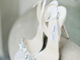 white heeled wedding shoes with slingbacks, with embellished tops are amazing for a chic and lovely spring or summer wedding