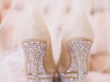 neutral wedding shoes with jeweled bottoms and high heels are amazing for a wedding, they will add a touch of bling to your look
