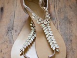 wedding thong sandals with embellished straps and ankle straps are amazing for a wedding in summer, for example, for a beach or boho one
