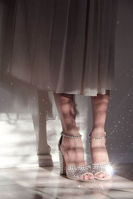 ankle strap fully embellished peep toe wedding shoes will add a touch of shine to your bridal look