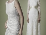 a lace A-line wedding dress with a high neckline and detachable sleeves is a gorgeous idea for a modern bride who loves vintage chic