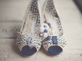 blue and white polka dot retro shoes with large bows on top for a touch of color and pattern in your look