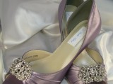 vintage lavender open toe wedding shoes with large embellishments for a soft touch of color and romance