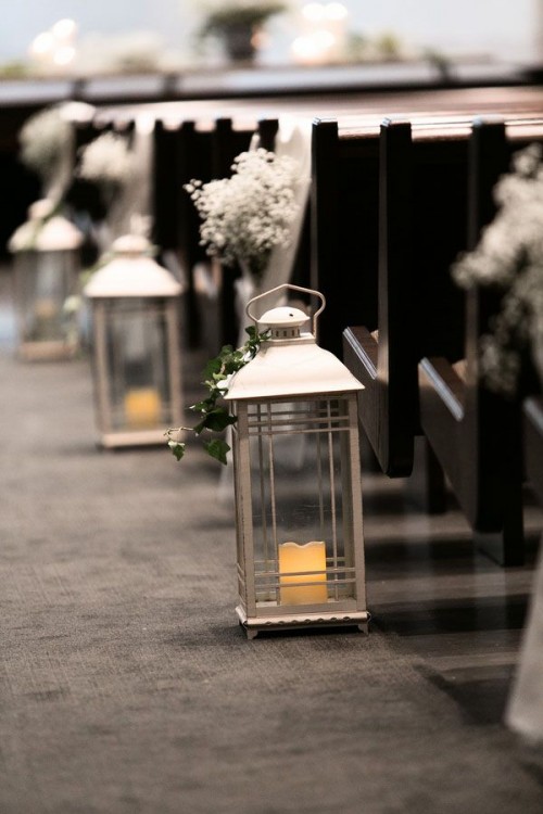 candle lanterns and baby's breath will accent your wedding aisle in an elegant way and make it chic