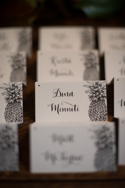 monochromatic black and white cards will fit a tropical wedding, you may rock any bold color scheme, too