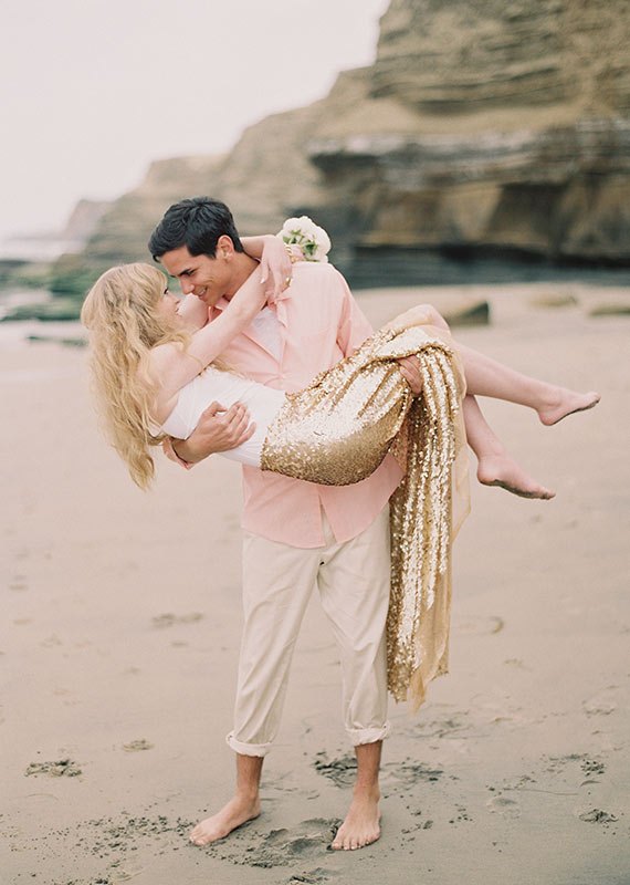 gold beach wedding dress