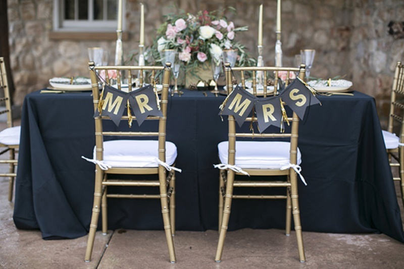 Picture Of intimate and elegant black and gold wedding inspiration  12