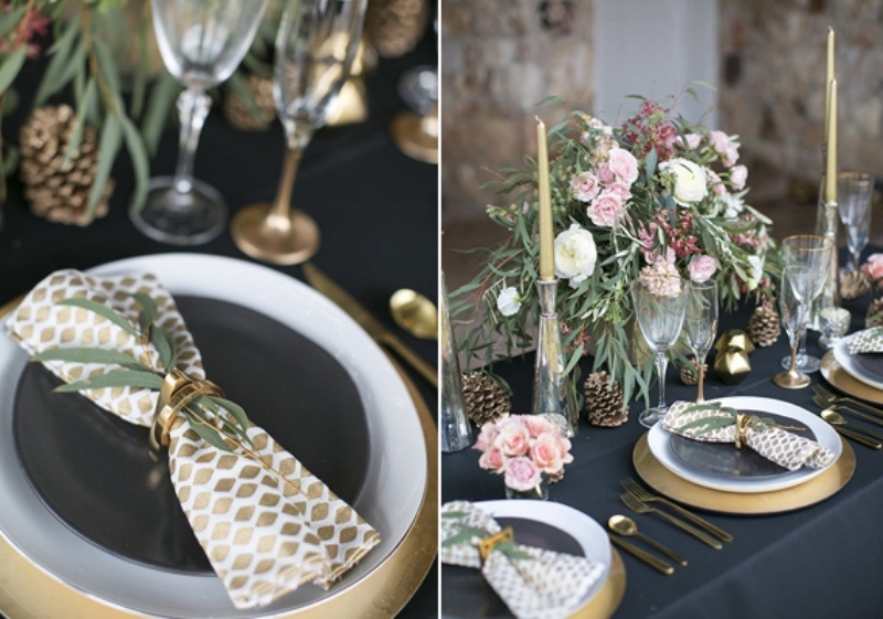 Picture Of intimate and elegant black and gold wedding inspiration  7