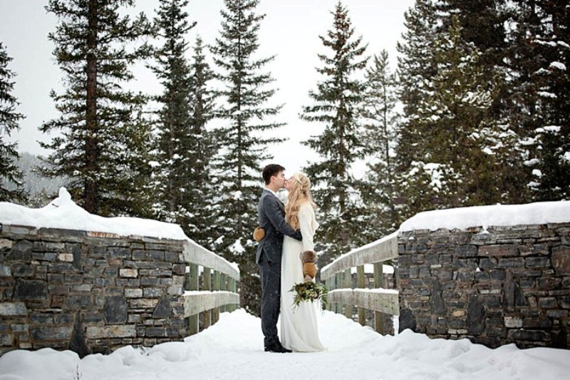 Picture Of lake louise ski resort winter wedding with woodland details  19
