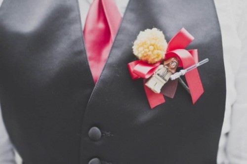 a Star Wars Lego boutonniere is a bright and fun idea for a modern wedding