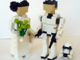 Star Wars inspired wedding figurines in black and white made of Lego are pretty and cool wedding decorations