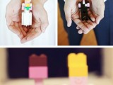 bright Lego figurines for wedding portraits and pics are a cool and fun idea to rock