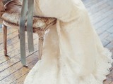 a super romantic lace wedding dress accented with a grey velvet ribbon sash is a beautiful idea that enchants with its refined look