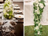 a table garland of your photos is a very personal idea, and a lush greenery and neutral bloom garland will match most of styles