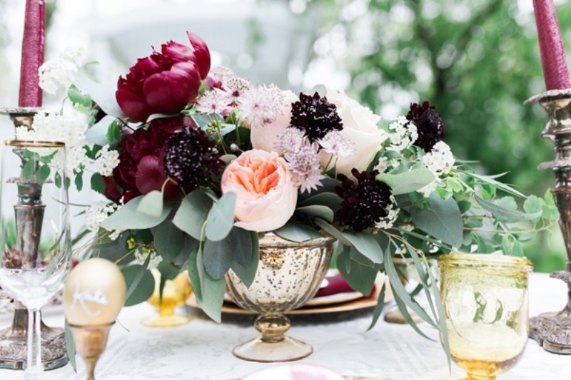 Picture Of marsala and gold country chic wedding inspiration  12