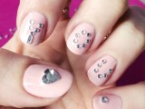 Pink Love Nails With Crystals Wedding Valentines Day Nails