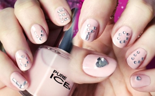 Pink Love Nails With Crystals Wedding Valentines Day Nails