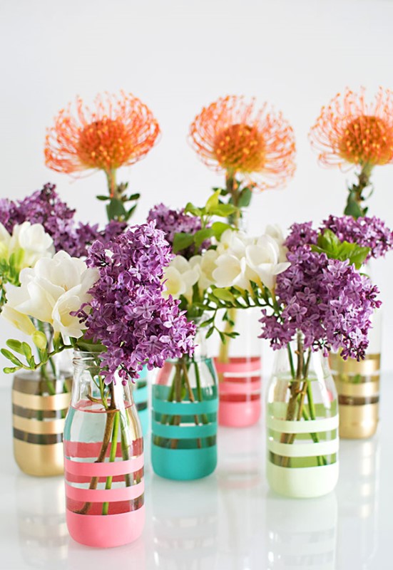 Picture Of pretty diy painted bottles to brighten your wedding table  1
