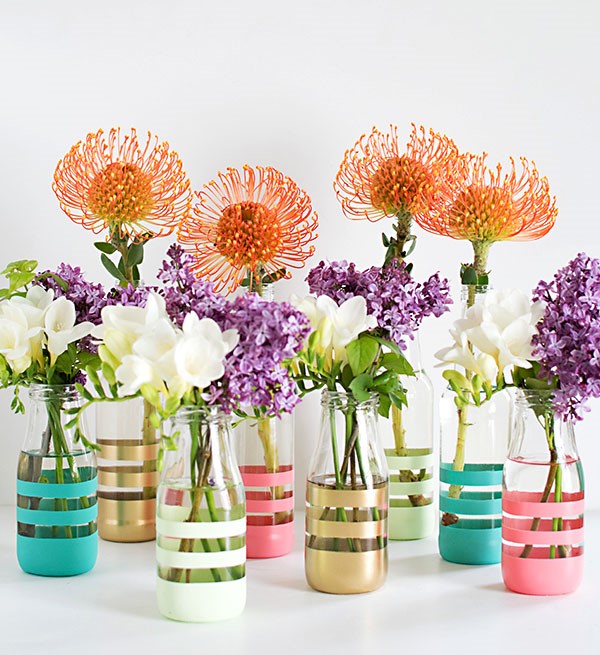Picture Of pretty diy painted bottles to brighten your wedding table  3