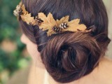 style your wedding hair with leaves and little pinecones to make your look feel more woodland-like