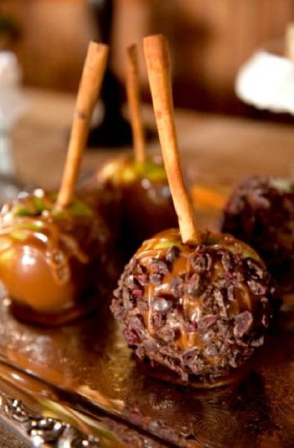caramelized apples with chocolate are a great fall woodland wedding treat or a favor to rock