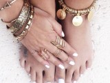 multiple bracelets, rings and anklets in boho and gypsy style are amazing to accessorize a boho beach bridal look