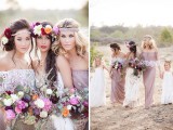 sexy off the shoulder sheath wedding and bridesmaid dresses, chains and floral crowns