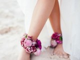 bright floral anklets are amazing accessories for a boho beach bride, and they are quick and easy to make