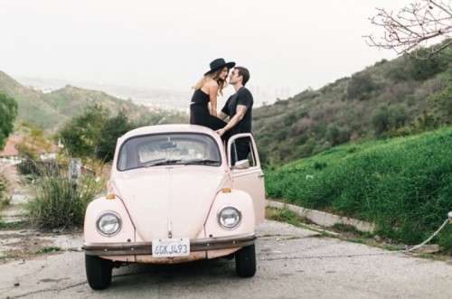 Romantic Hollywood Engagement Session With A Vintage Car