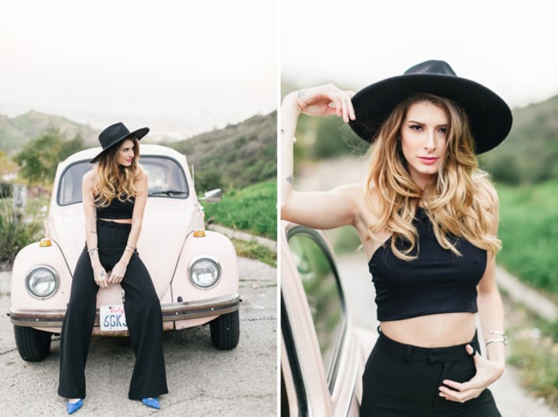Picture Of romantic hollywood engagement session with a vintage car  11