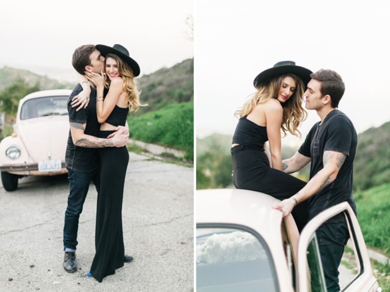 Romantic hollywood engagement session with a vintage car  13