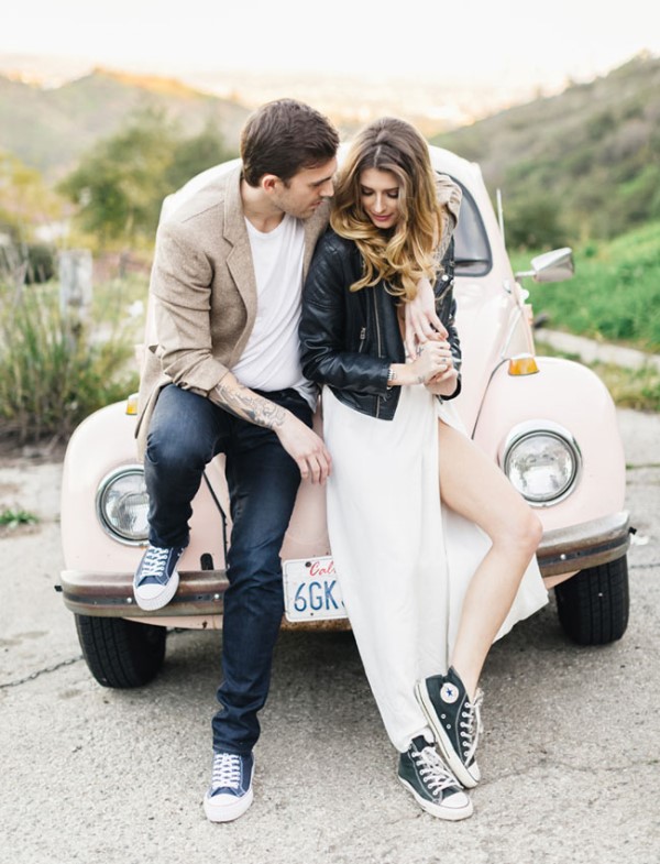 Picture Of romantic hollywood engagement session with a vintage car  2