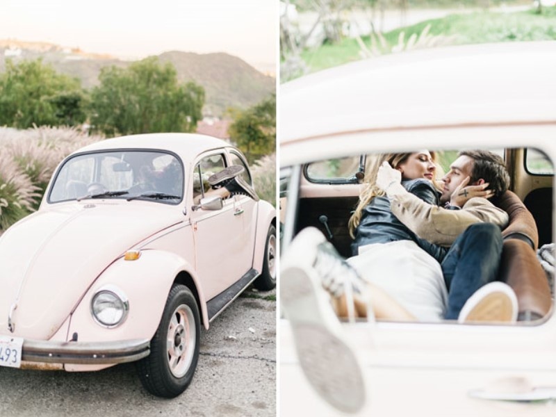 Romantic hollywood engagement session with a vintage car  5