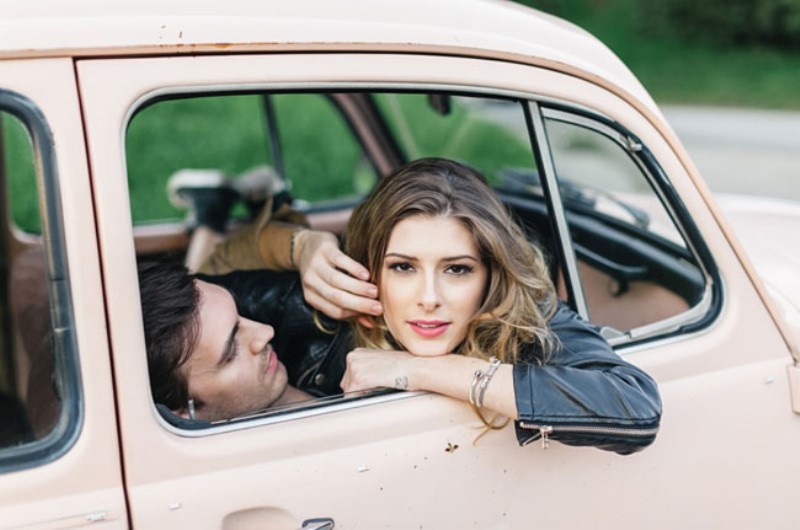 Picture Of romantic hollywood engagement session with a vintage car  6
