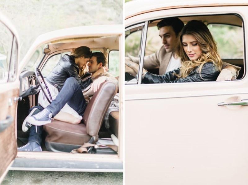 Picture Of romantic hollywood engagement session with a vintage car  7